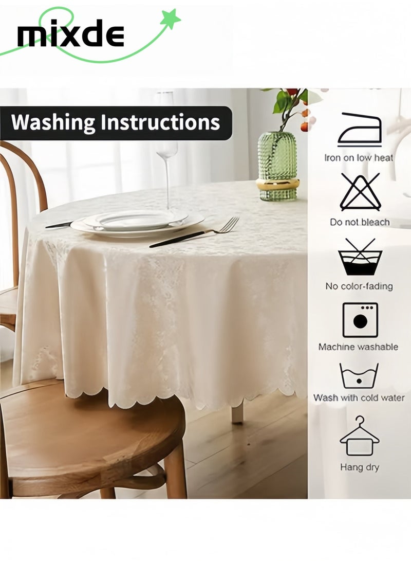 MIXDE Round Tablecloth Waterproof and Oilproof Wipeable Table Cloth, for Kitchen and Dining Room Beige 160CM - Image 3